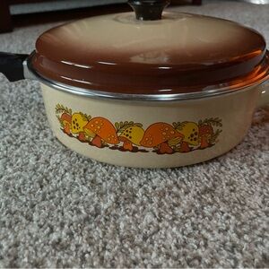 Vintage Sears Merry Mushroom Design Cookware 10” Skillet with lid new old stock